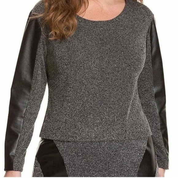 Lane Bryant Tops - Lane Bryant/ Tweed-like  long sleeved top/ Vegan leather accents/ Size US 20